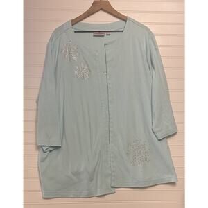 The Quaker Factory Women's 3X Aqua Snowflake Cardigan 2 in 1 Sequin